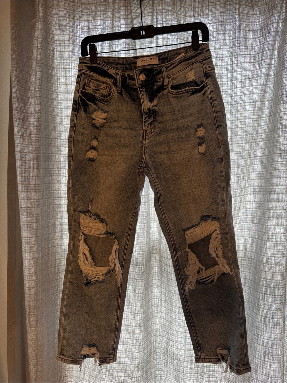 Love Tree Charcoal Washed Distressed Boyfriend Jeans